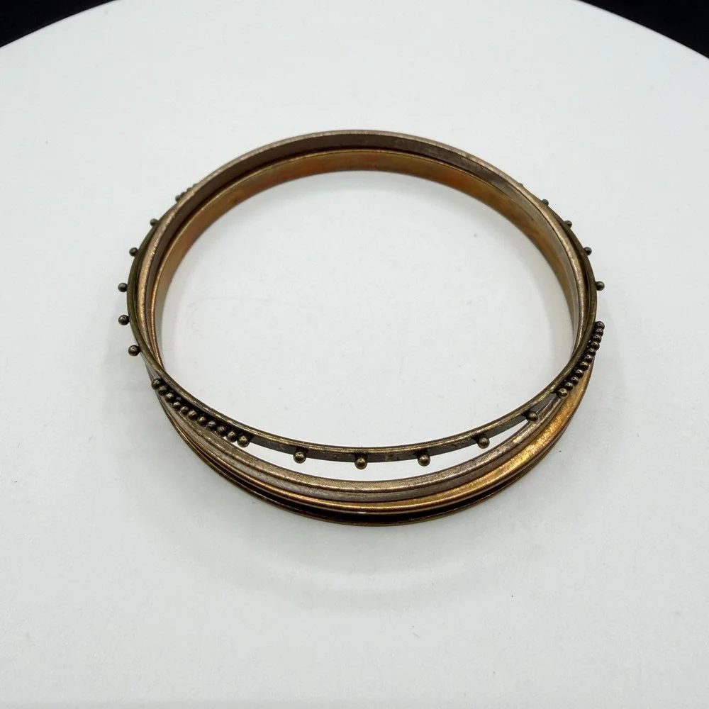Brass Tone Multi Band Bangle Bracelet Beaded Dot Boho Tribal Statement Jewelry